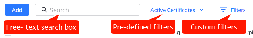 Screenshot showing other search and filter options