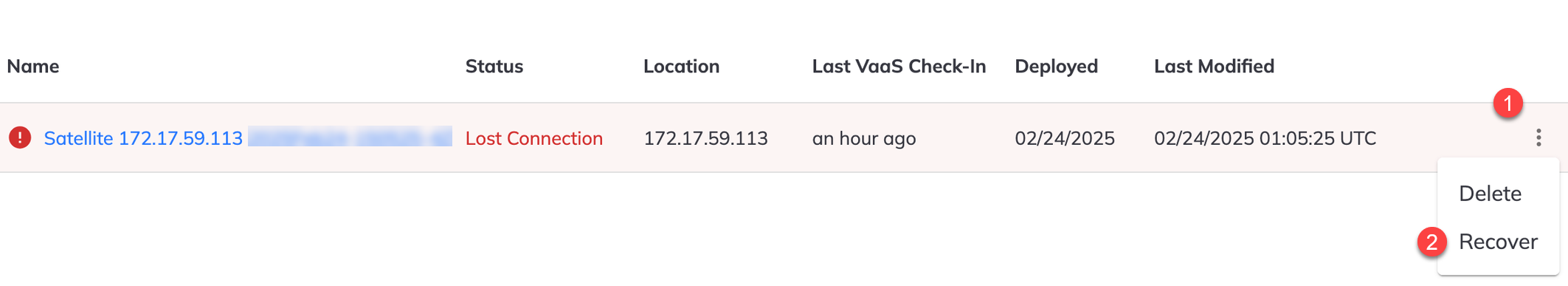 Recover option appears only when all VSatellites are lost